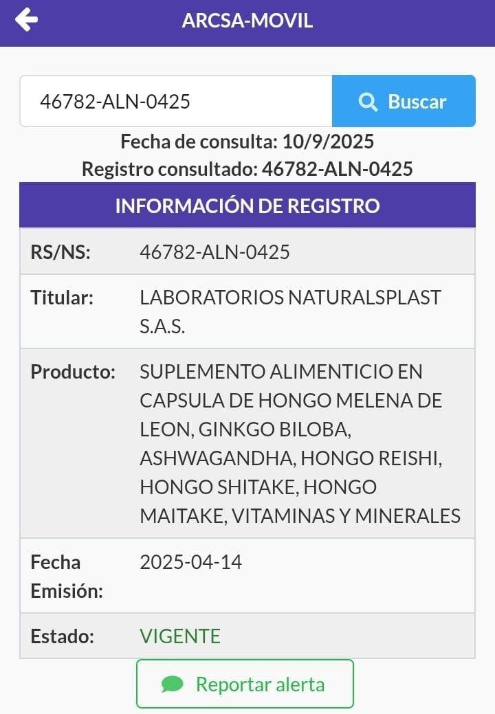 Notificación Sanitaria ARCSA 46782-ALN-0425 (Ecuador)