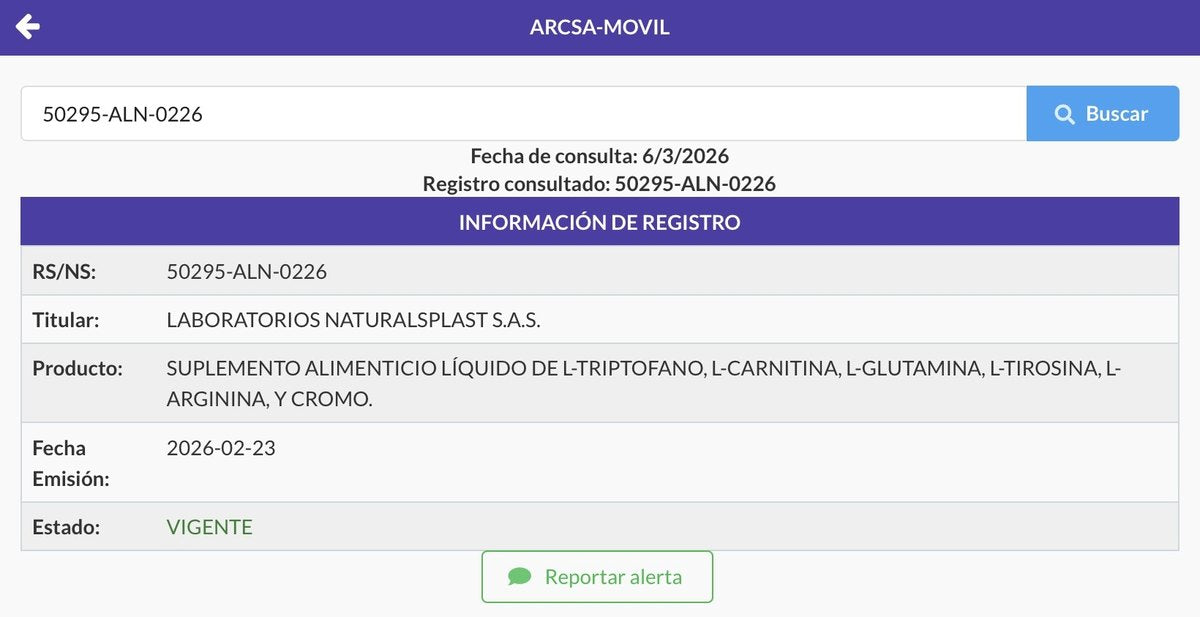 Notificación Sanitaria ARCSA 50295-ALN-0226 (Ecuador)